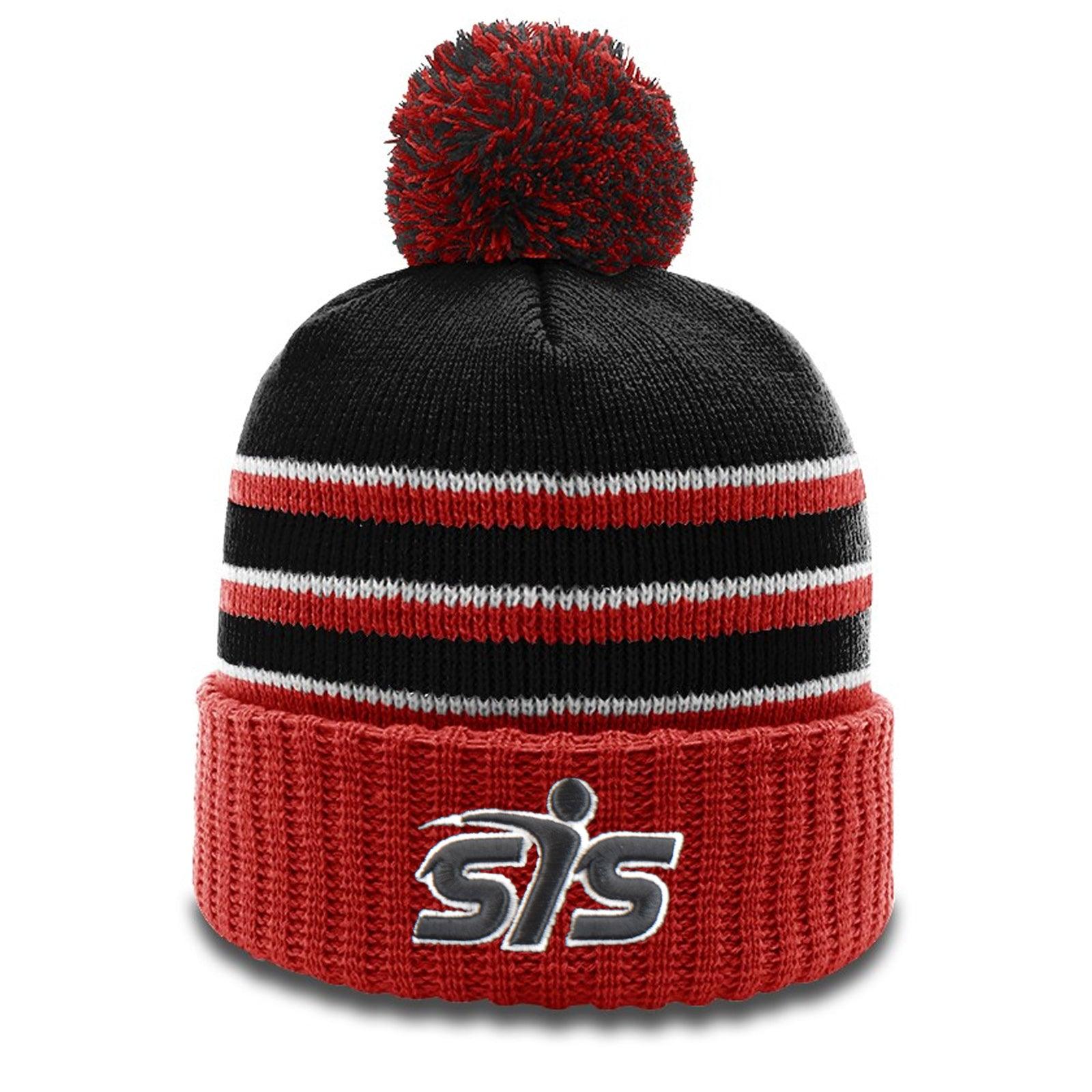 Smash It Sports Beanie #134 with Pom (Black/Red/White)