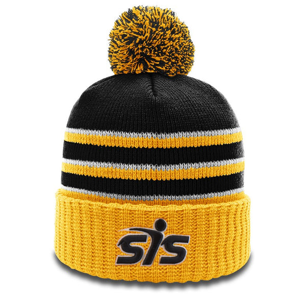 Smash It Sports Beanie #134 with Pom (Black/Gold/White)