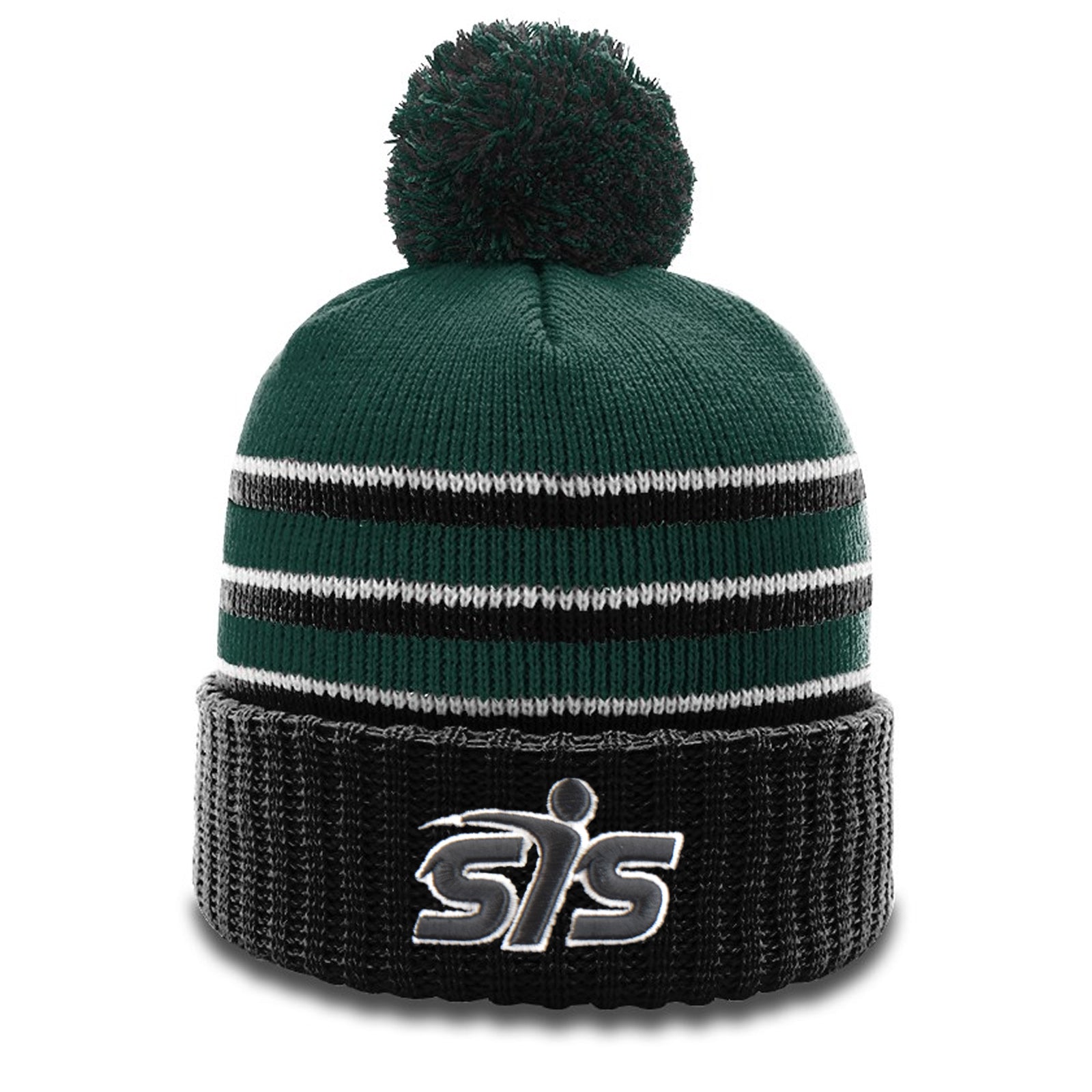 Smash It Sports Beanie #134 with Pom (Dark Green/Black/White)