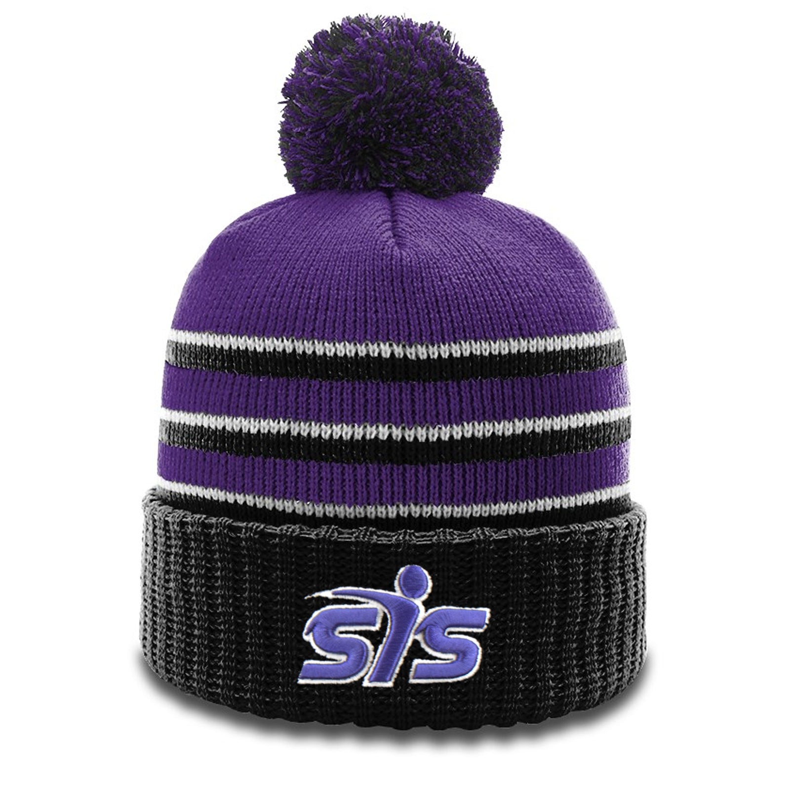 Smash It Sports Beanie #134 with Pom (Purple/Black/White)