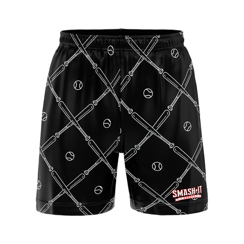 Smash It Sports Mesh Shorts - Bats and Balls (Black/White) – Product View | Smash It Sports | ash