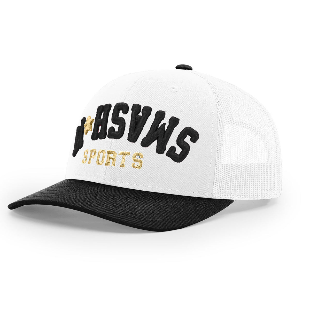 Smash It Sports R112 Trucker Hat - White/Black/Gold – Product View | Smash It Sports | leather
