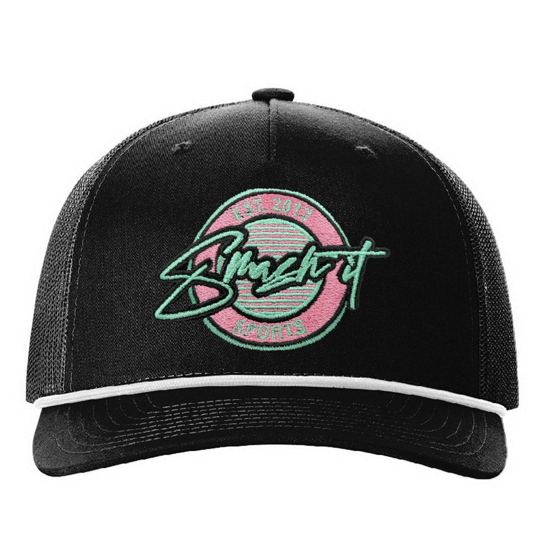Smash It Sports Classic Rope Trucker Hat - Black/Mint/Pink