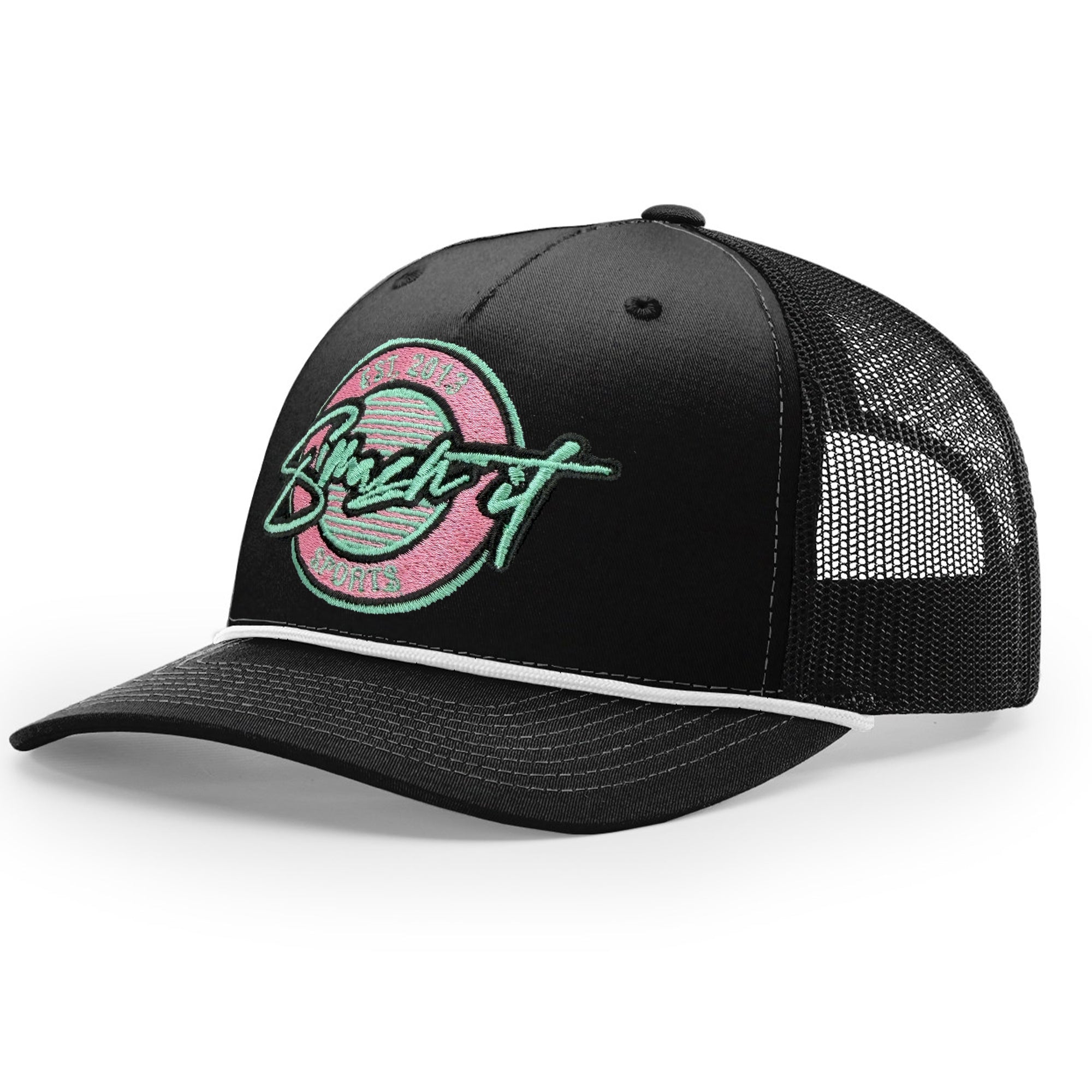 Smash It Sports Classic Rope Trucker Hat - Black/Mint/Pink
