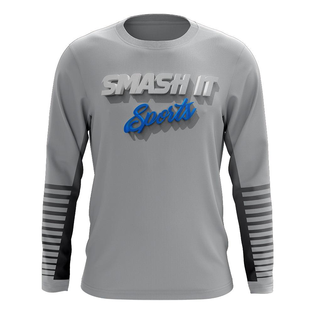 Smash It Sports Long Sleeve Shirt (Charcoal/Blue Gradient Lines) - Smash It Sports