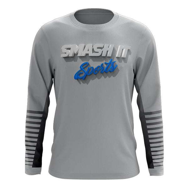Smash It Sports Long Sleeve Shirt (Charcoal/Blue Gradient Lines) - Smash It Sports