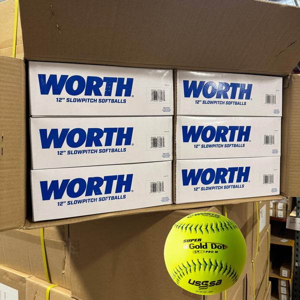 SPECIAL - 6 DOZEN - Worth PRO M 44/375 USSSA 12" Slowpitch Softballs - UM12CY - Smash It Sports
