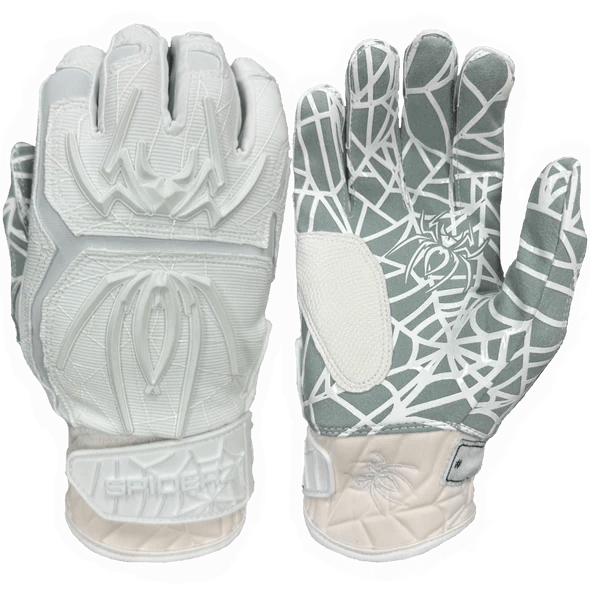 Spiderz HYBRID Batting Gloves - White/White - Smash It Sports