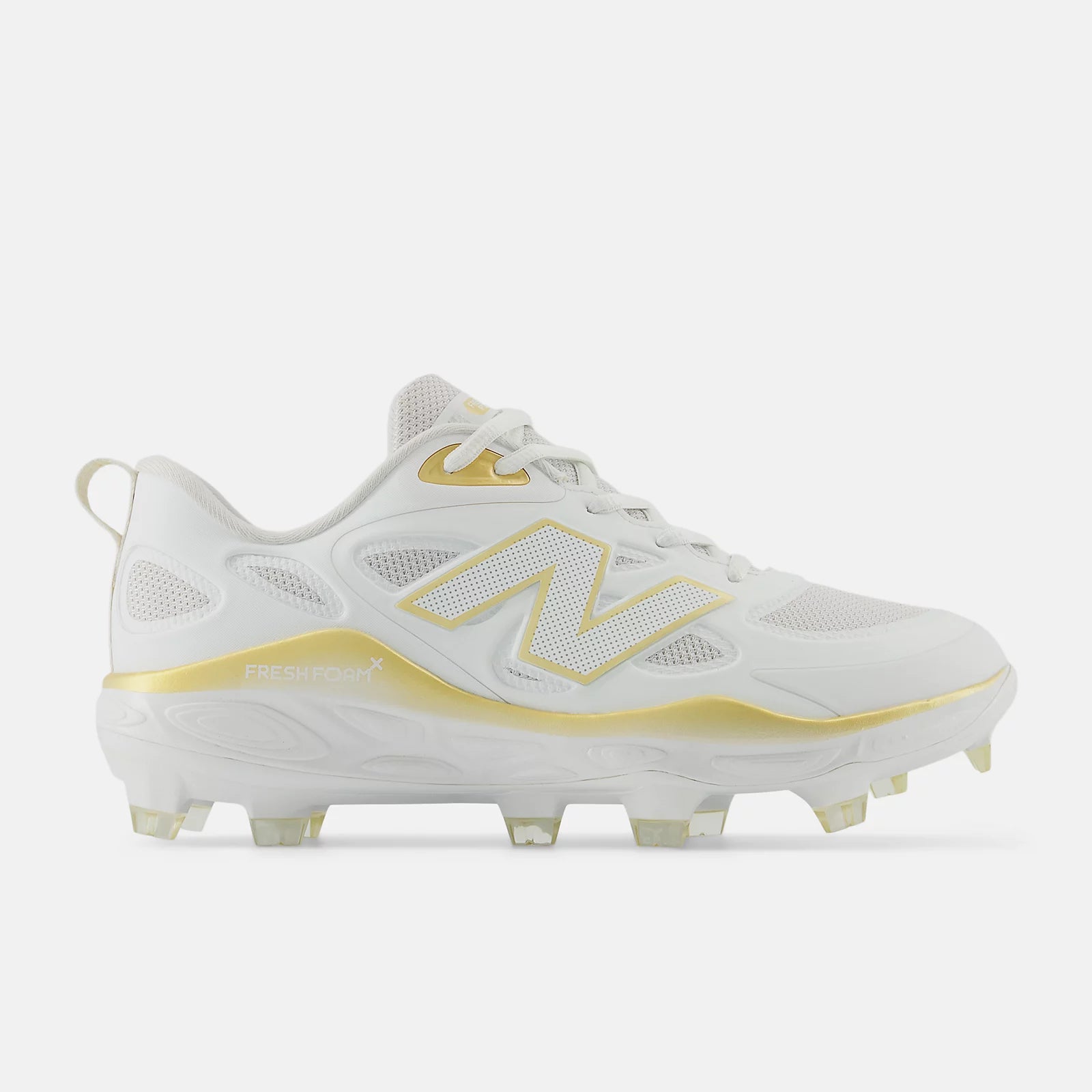 New Balance Women's Fresh Foam X Velo v4 Molded Softball Cleats - White/Gold SPVELOC4