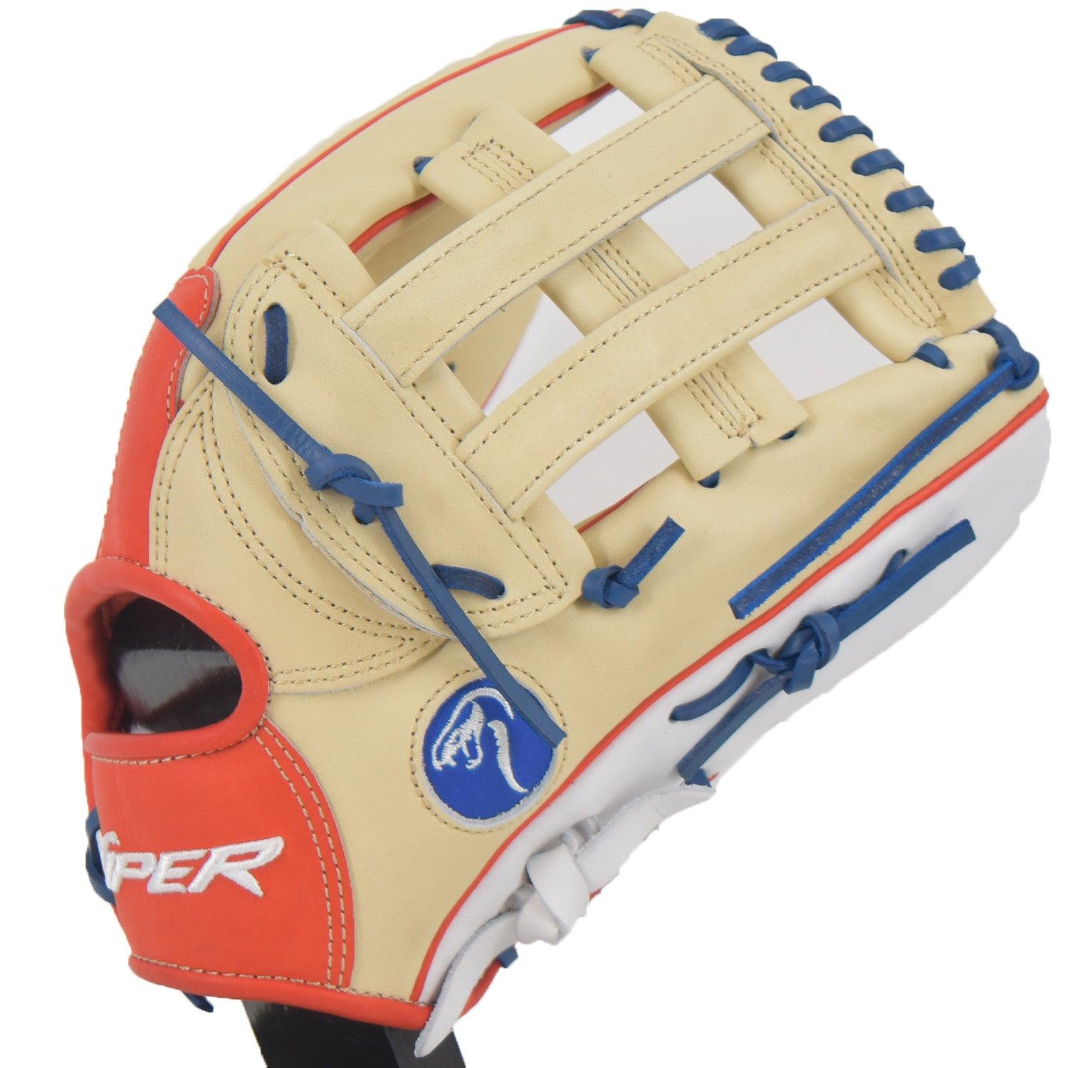 Viper Japanese Kip Leather Slowpitch Softball Fielding Glove Tan Red Blue White - Smash It Sports