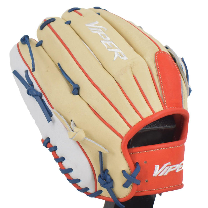 Viper Japanese Kip Leather Slowpitch Softball Fielding Glove Tan Red Blue White - Smash It Sports