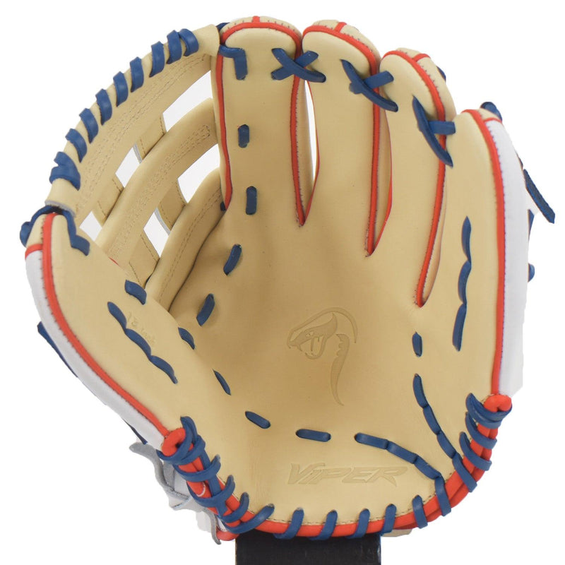 Viper Japanese Kip Leather Slowpitch Softball Fielding Glove Tan Red Blue White - Smash It Sports