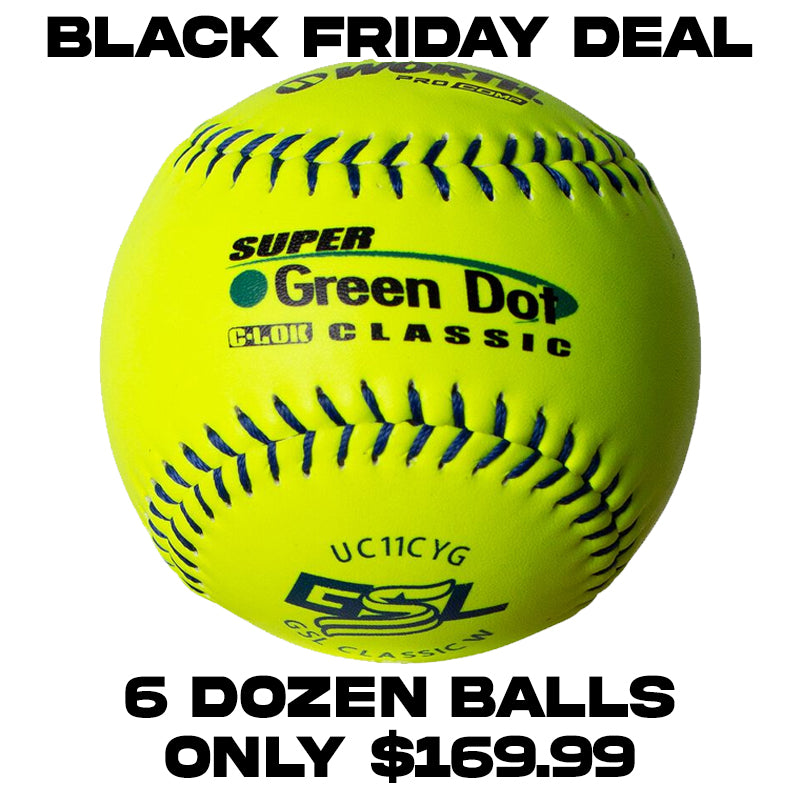 Worth Super Green Dot Class W Composite 44/400 GSL 11" Slowpitch Softballs - UC11CYG (6-DOZEN)