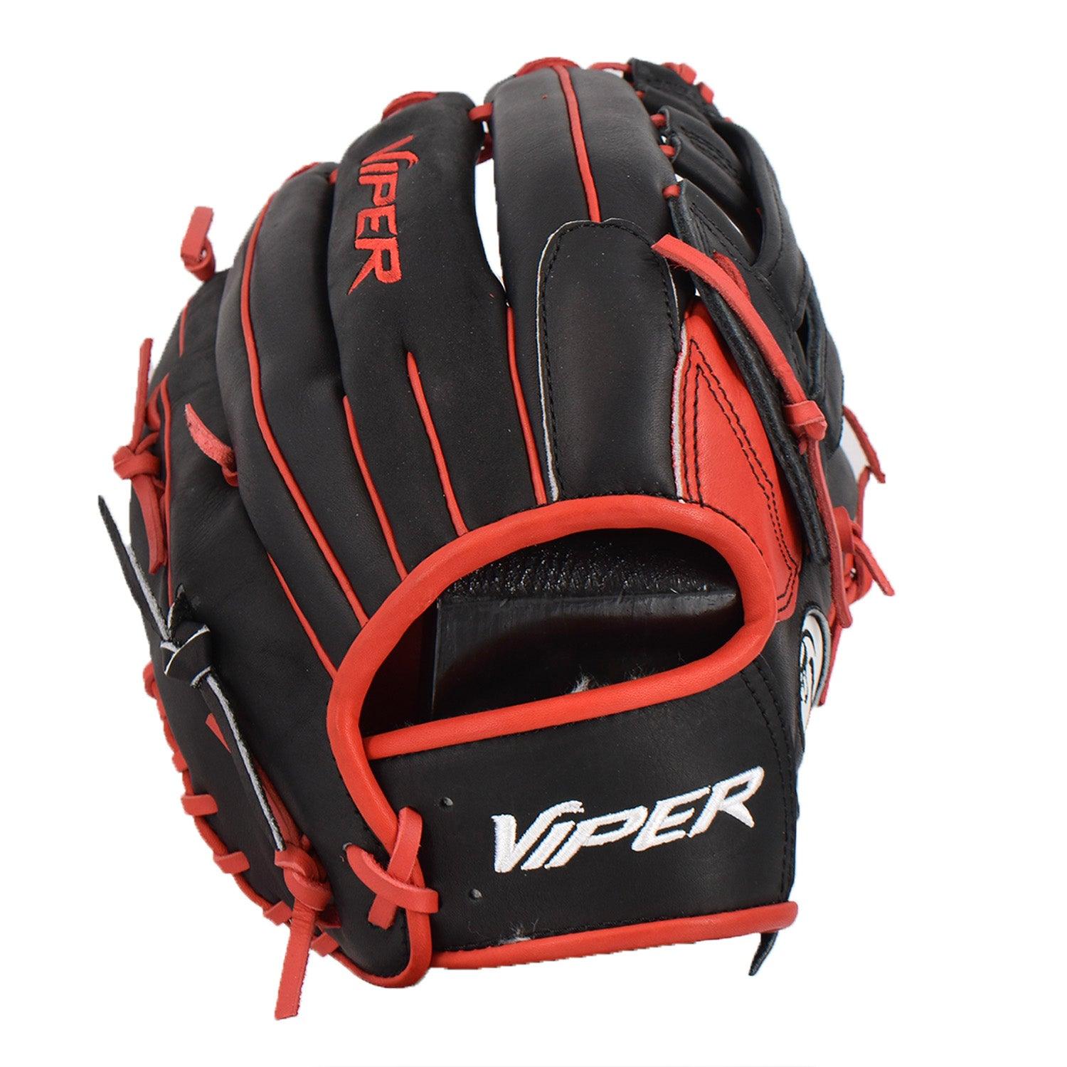 Viper Premium Leather Slowpitch Softball Fielding Glove – Game Ready Edition - VIP-H-SL-BLK-RD-001 - Smash It Sports