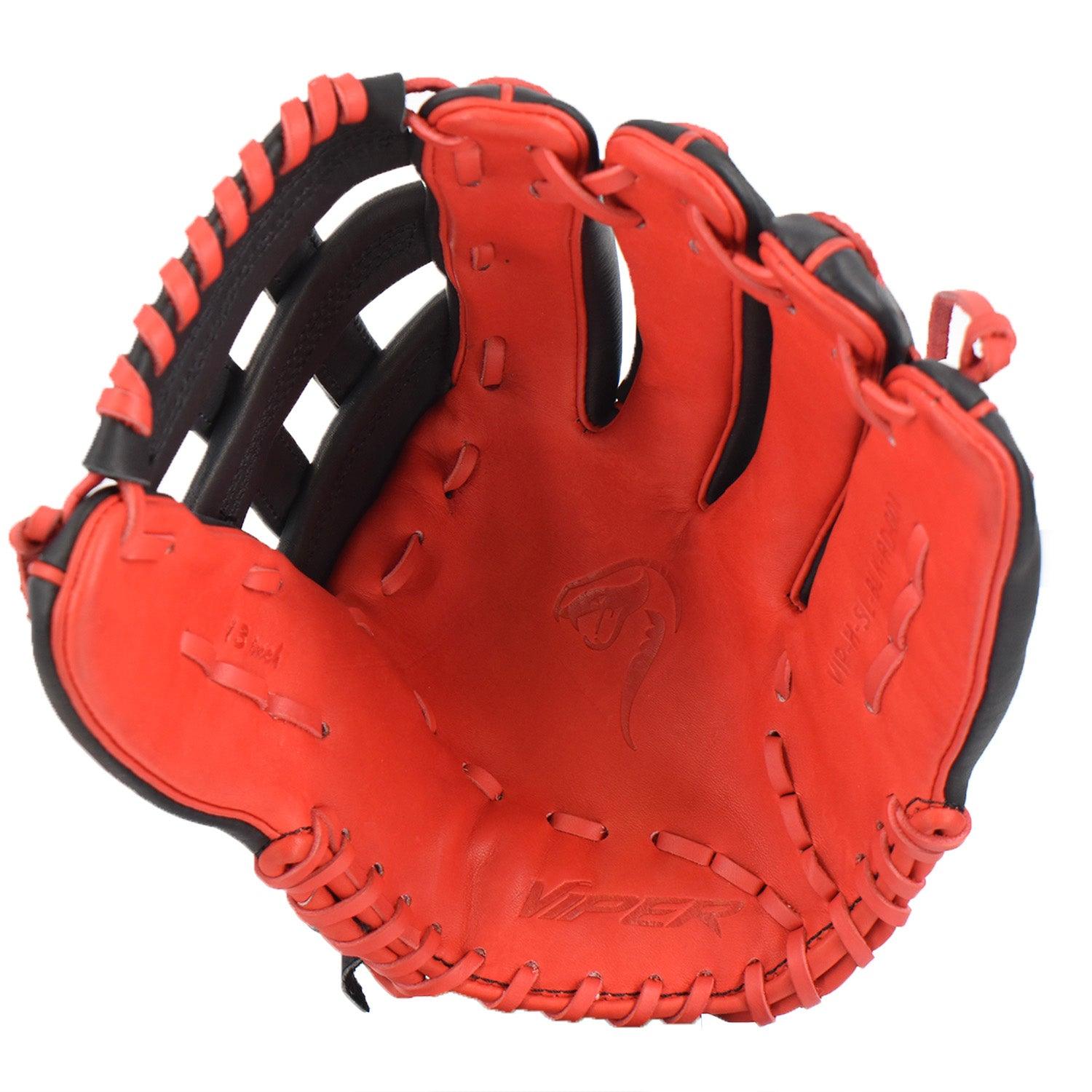 Viper Premium Leather Slowpitch Softball Fielding Glove – Game Ready Edition - VIP-H-SL-BLK-RD-001 - Smash It Sports