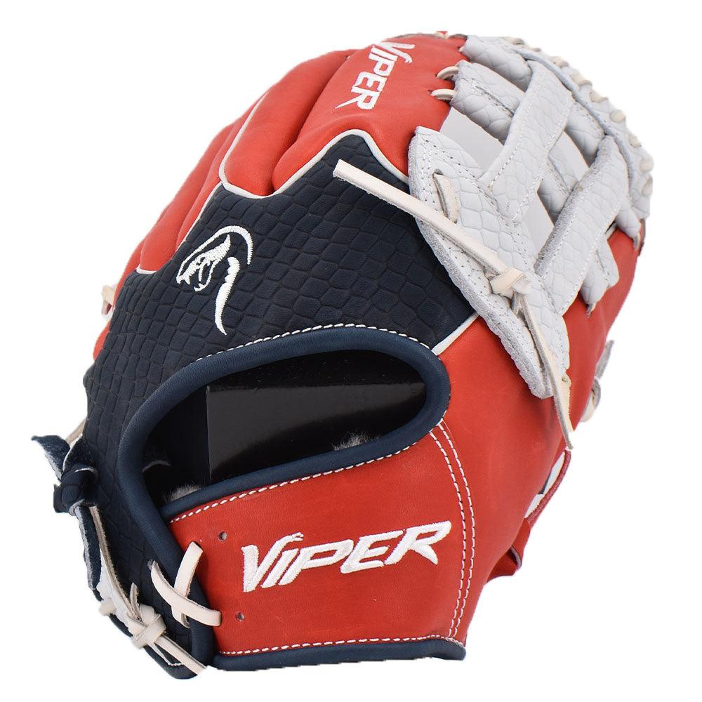 Viper Japanese Kip Leather Slowpitch Softball Fielding Glove Viper-Tip Edition White/Red/White/Navy - Smash It Sports