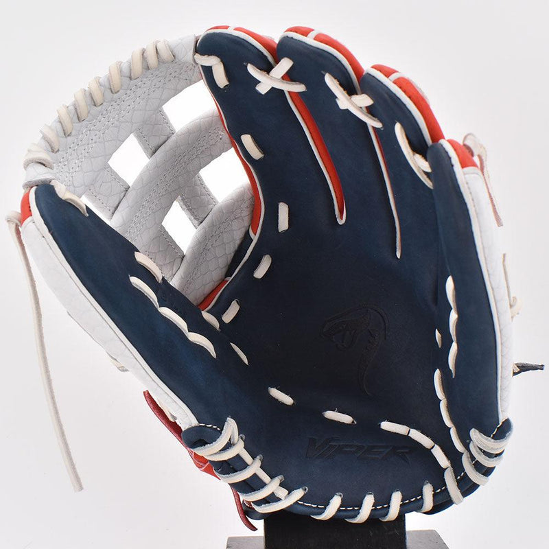 Viper Japanese Kip Leather Slowpitch Softball Fielding Glove Viper-Tip Edition White/Red/White/Navy - Smash It Sports