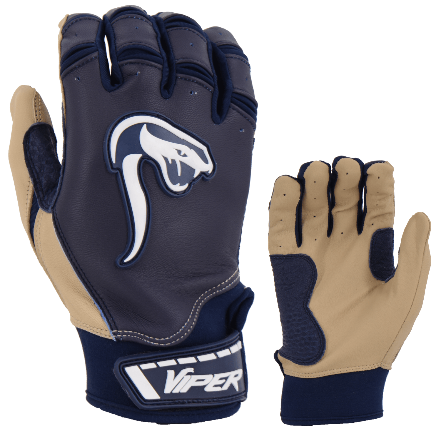 Viper Grindstone Short Cuff Batting Glove - Navy/Tan - Smash It Sports