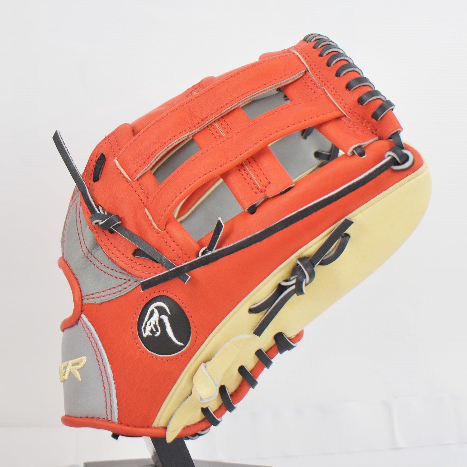 Viper Japanese Kip Leather Slowpitch Softball Fielding Glove  Red/Grey/Tan