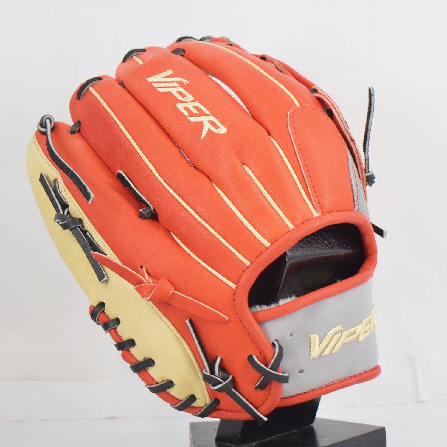 Viper Japanese Kip Leather Slowpitch Softball Fielding Glove  Red/Grey/Tan