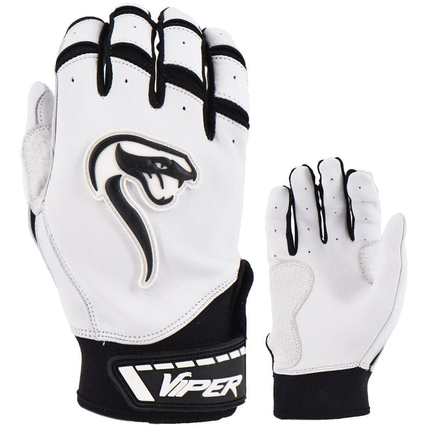 Viper Grindstone Short Cuff Batting Glove - White/Black - Smash It Sports