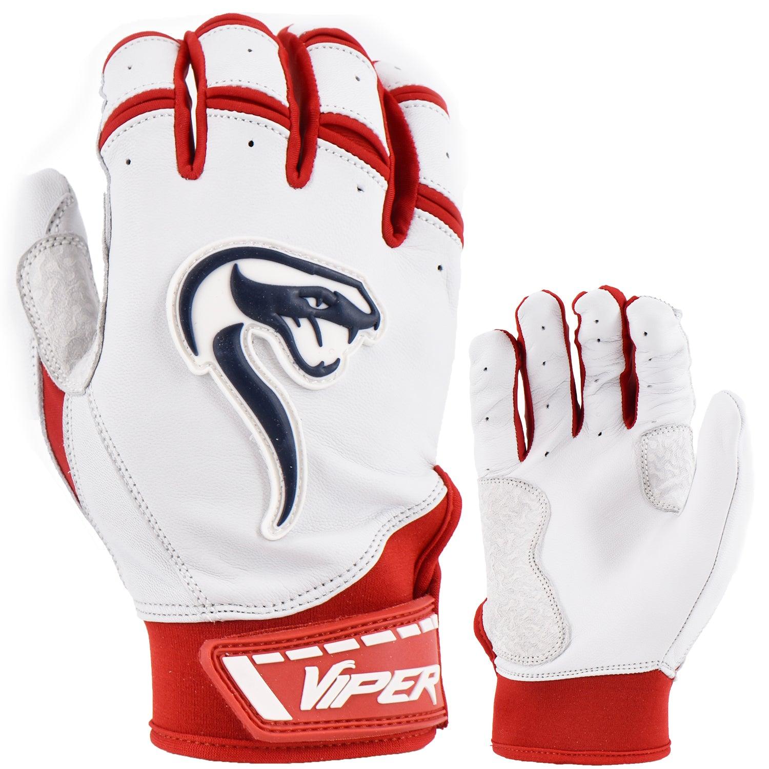 Viper Grindstone Short Cuff Batting Glove - White/Red/Navy - Smash It Sports