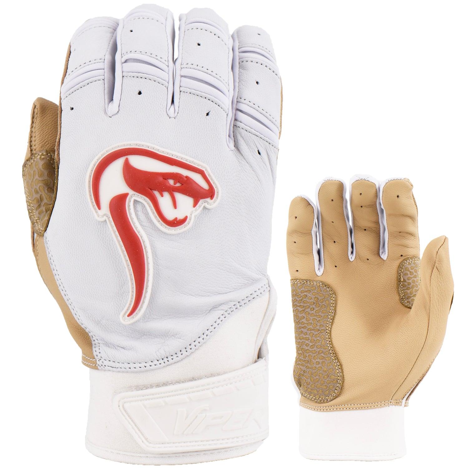 Viper Grindstone Short Cuff Batting Glove - White/Tan/Red - Smash It Sports