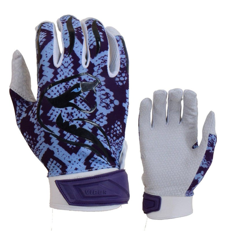 Viper Lite Premium Batting Gloves Leather Palm - Viper Skin Edition - Carolina/Purple/White - Smash It Sports