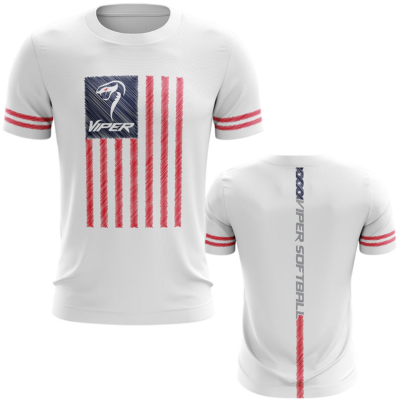 Viper Sports Short Sleeve Shirt - Flag (White/Red/Blue)
