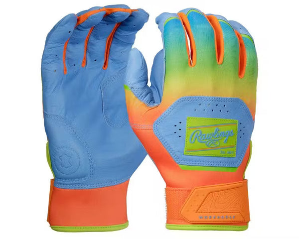 Rawlings Workhorse Funburst Batting Gloves - Columbia Blue/Orange