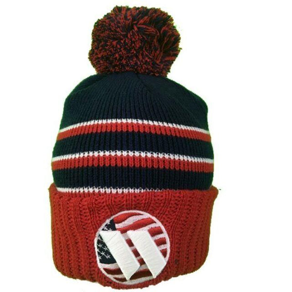 Worth Knit Pom Beanie Winter Hat (USA Navy/Red/White)
